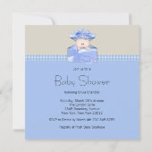 Invitation Beige bleu En vichy cigogne bébé garçon douche (Dos)