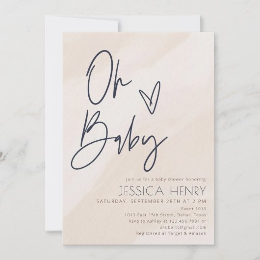 Invitation Beige & Bleu esthétique Baby shower moderne (Devant)
