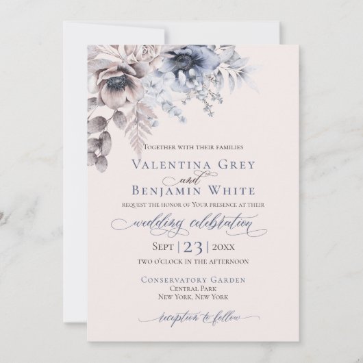 Invitation Beige bleu foncé élégant (Devant)