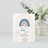 Invitation Beige Bleu Simple Boho Rainbow Baby shower (Debout devant)