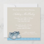 Invitation Beige Blue Baby Carriage Garçon Douche (Dos)