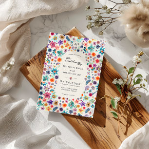 Invitation Beige Boho Chic Fleur sauvage Jardin Mariage