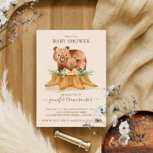 Invitation Beige Boho Oear Baby shower maman