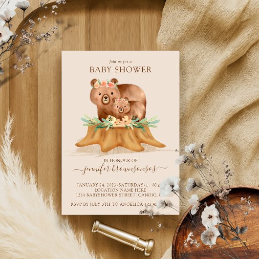 Invitation Beige Boho Oear Baby shower maman