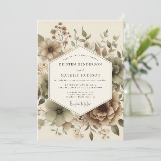 Invitation Beige Botanical Autumn Wedding (Debout devant)