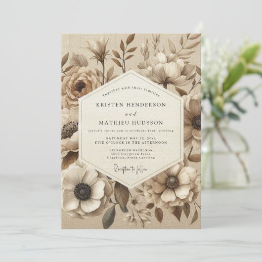 Invitation Beige Botanical Bloom Wedding (Debout devant)