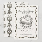 Invitation Beige Bow Coquette Coeur rétro Gâteau Valentine (Devant / Derrière)