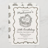 Invitation Beige Bow Retro Coquette gâteau Coquette Anniversa (Devant / Derrière)