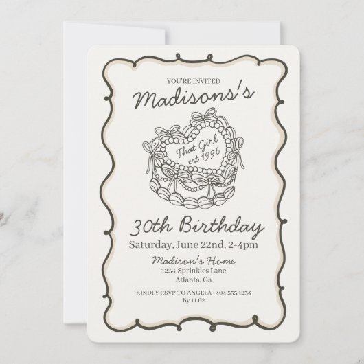 Invitation Beige Bow Retro Coquette gâteau Coquette Anniversa (Devant)