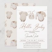 Invitation Beige Boys Baby shower Vêtements de bébé (Devant / Derrière)