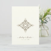 Invitation Beige Brown Chic Lace Romantic Couple Wedding (Debout devant)