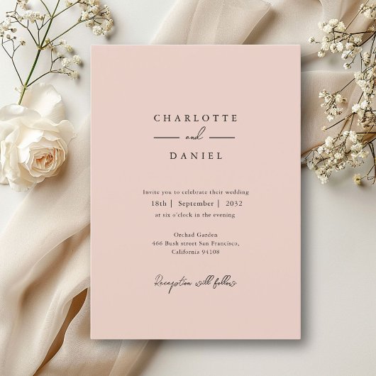Invitation Beige Brown, moderne, minimal, mariage de typograp