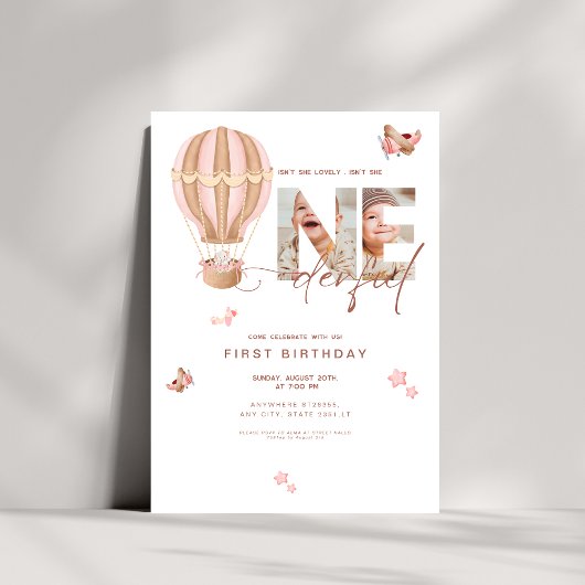 Invitation Beige chaud Air Ballon Onederday 1er anniversaire