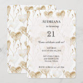 Invitation Beige Crème Marron Blanc Cœurs Bohème Anniversaire (Devant / Derrière)