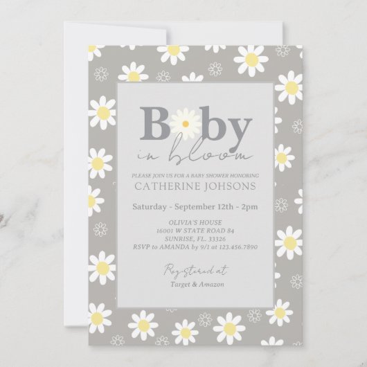 Invitation Beige Daisy Baby dans douche fleurie (Devant)
