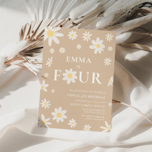 Invitation Beige Daisy Quatrième 4ème anniversaire