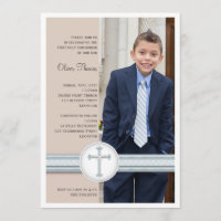 Invitation beige de communion de photo du bleu |