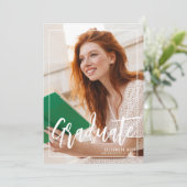 Invitation Beige décontracté Deux photos Diplôme Supérieur (Debout devant)