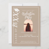 Invitation Beige décontracté Deux photos Diplôme Supérieur (Dos)