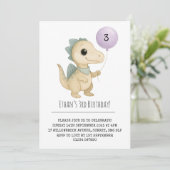 Invitation Beige Dino with Blue Spikes and Balloon Birthday (Debout devant)