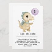 Invitation Beige Dino with Blue Spikes and Balloon Birthday (Devant / Derrière)