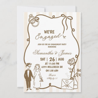 Invitation Beige Doodle Écriture Manuscrite Champagne Nous so