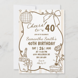 Invitation Beige Doodle Manuscrit Champagne Félicitations Ann
