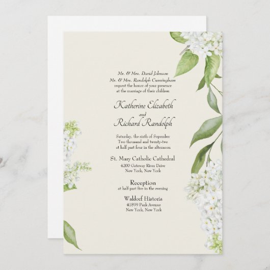 Invitation Beige Elegant Blanc Hydrangea Mariage (Devant / Derrière)
