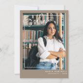 Invitation Beige élégant | Ouverture de deux diplômes photo (Devant)