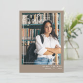 Invitation Beige élégant | Ouverture de deux diplômes photo (Debout devant)