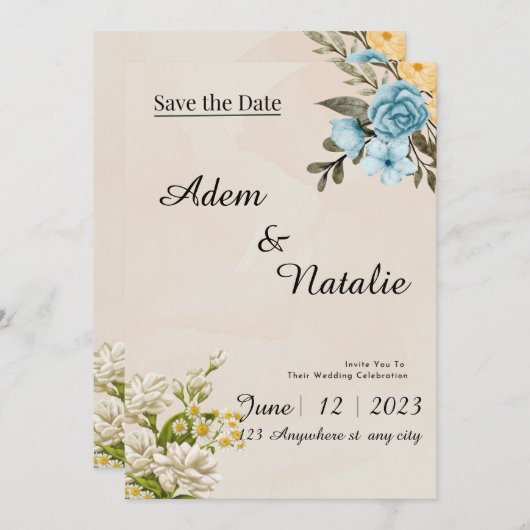 Invitation Beige elegant Wedding Card (Devant / Derrière)