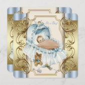 Invitation Beige et bleu Baby Boy Douche (Devant / Derrière)