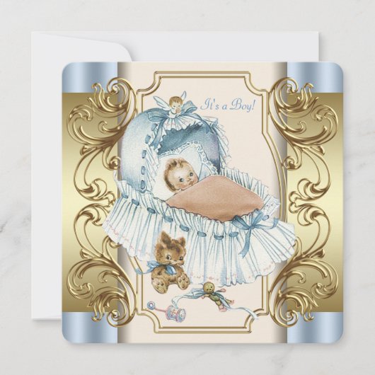Invitation Beige et bleu Baby Boy Douche (Devant)