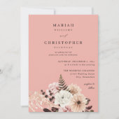 Invitation Beige et rose pâle Rustique Mariage floral - rose (Devant)