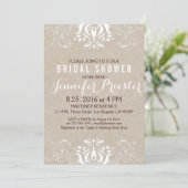 Invitation Beige Faux Lin Blanc dentelle Fête des mariées Inv (Debout devant)