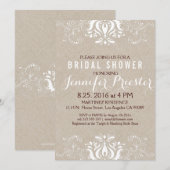 Invitation Beige Faux Lin Blanc dentelle Fête des mariées Inv (Devant / Derrière)