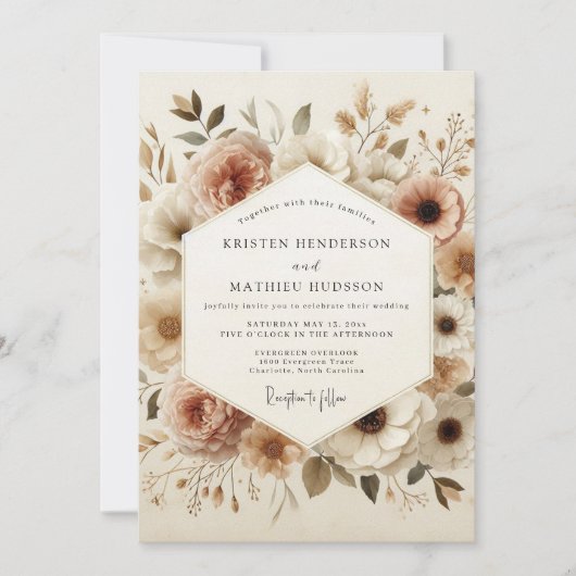 Invitation Beige Floral Bloom Wedding (Devant)