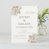 Invitation Beige Flowers Wedding (Debout devant)