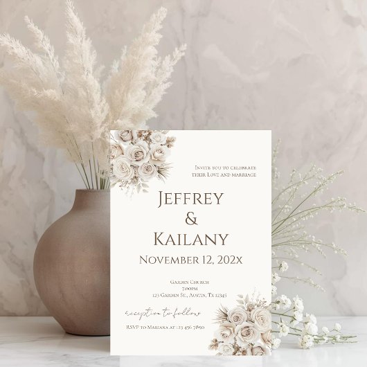 Invitation Beige Flowers Wedding