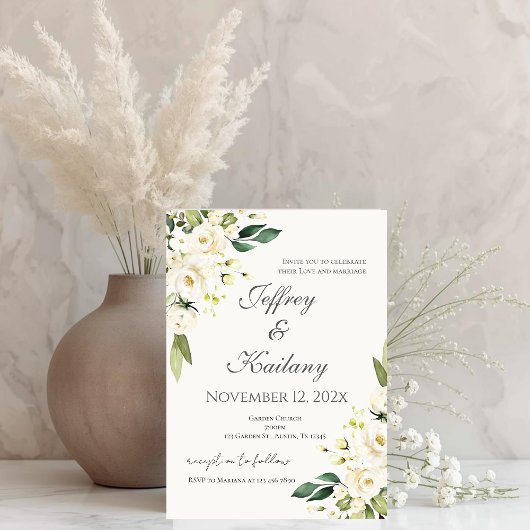 Invitation Beige Flowers Wedding