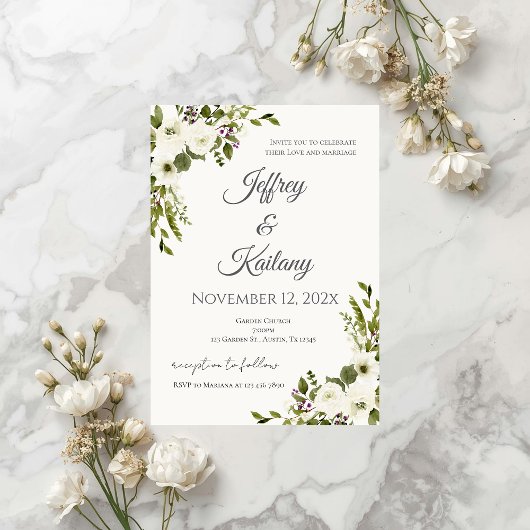 Invitation Beige Flowers Wedding