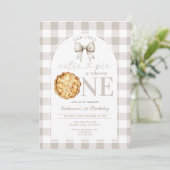 Invitation Beige Gingham Cutie Pie First Birthday (Debout devant)
