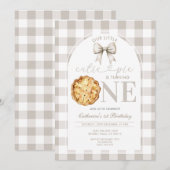 Invitation Beige Gingham Cutie Pie First Birthday (Devant / Derrière)