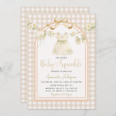 Invitation Beige Gingham Daisy Clothesline Baby Sprinkle  (Devant / Derrière)