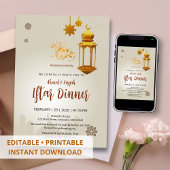 Invitation Beige Gold Lantern & Mosque Ramadan Iftar