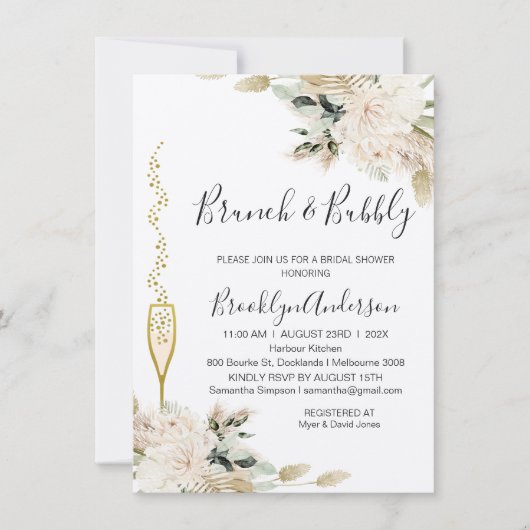 Invitation Beige Green Boho Brunch Fête des mariées Champagne (Devant)