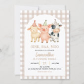 Invitation Beige Ivory Farm Party Gingham Birthday (Devant)
