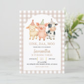 Invitation Beige Ivory Farm Party Gingham Birthday (Debout devant)