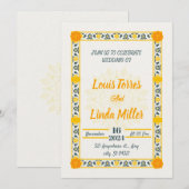 Invitation beige Mariage moderne, fleurs jaunes (Devant / Derrière)