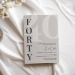 Invitation Beige minimaliste Quarante-40e fête d'anniversaire<br><div class="desc">Cette invitation minimaliste à la fête du 40ème anniversaire de typographie est parfaite pour une fête d'anniversaire moderne. Personnalisable dans n'importe quelle couleur. Gardez le design minimal et élégant, en l'état, ou personnalisez-le en ajoutant vos propres graphiques et artwork. Pour une personnalisation plus avancée de cette conception, par exemple la...</div>